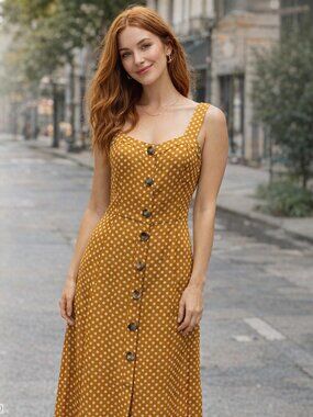 Carre Noir Burnt Orange Polka Dot Maxi Dress (M)